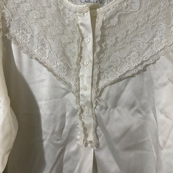 Vintage Oscar de la Renta satin lace dressing gown robe nightgown M - Picture 2 of 6